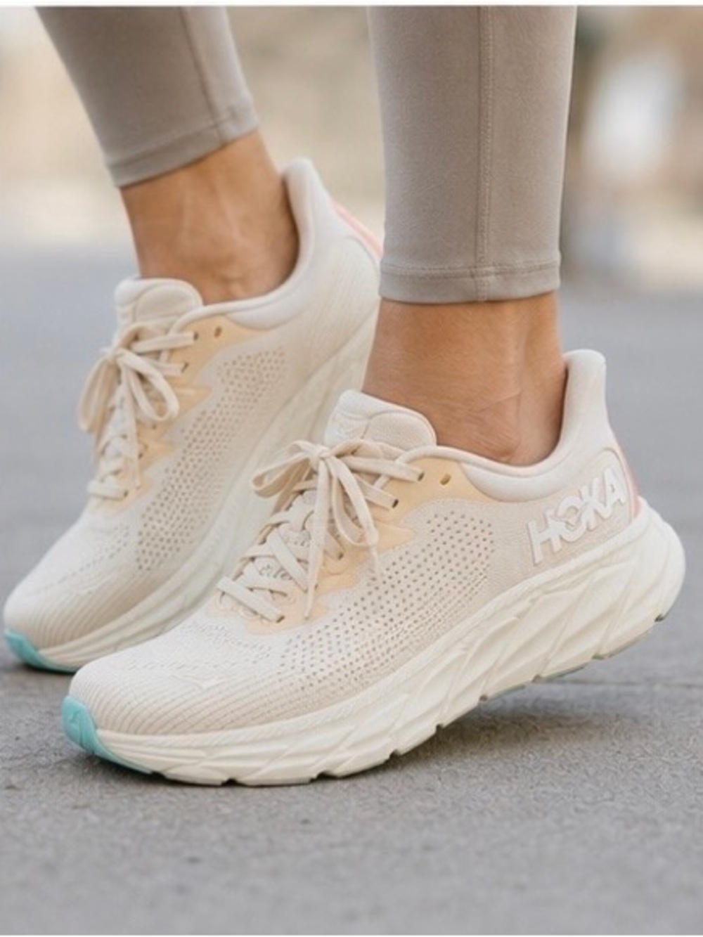 Hoka Women's Cream Running Sneakers with Pastel Accents